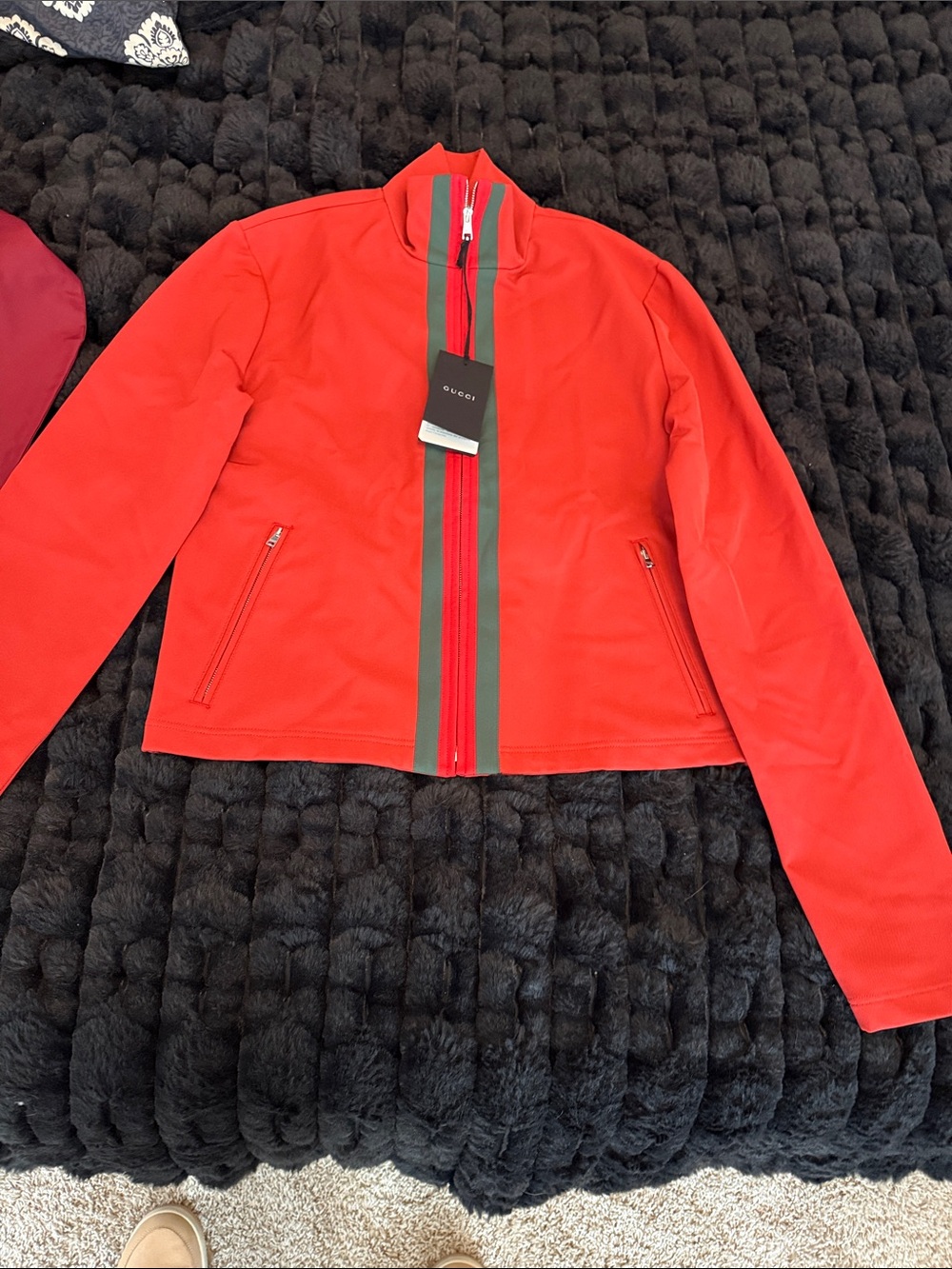 Gucci Red Bomber Jacket with Green Web Stripe